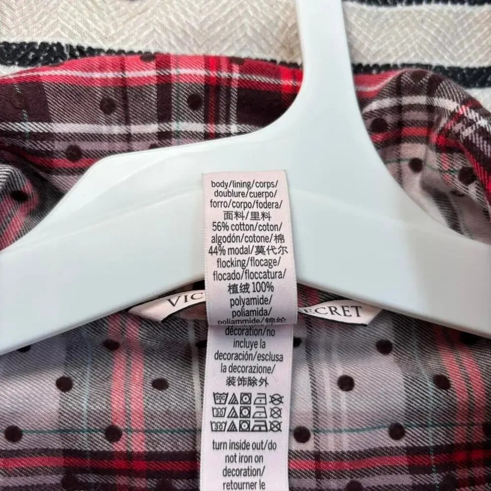 Victoria's Secret Women's Sleep Shirt L Red White Plaid Polka Dot Casual Cozy
